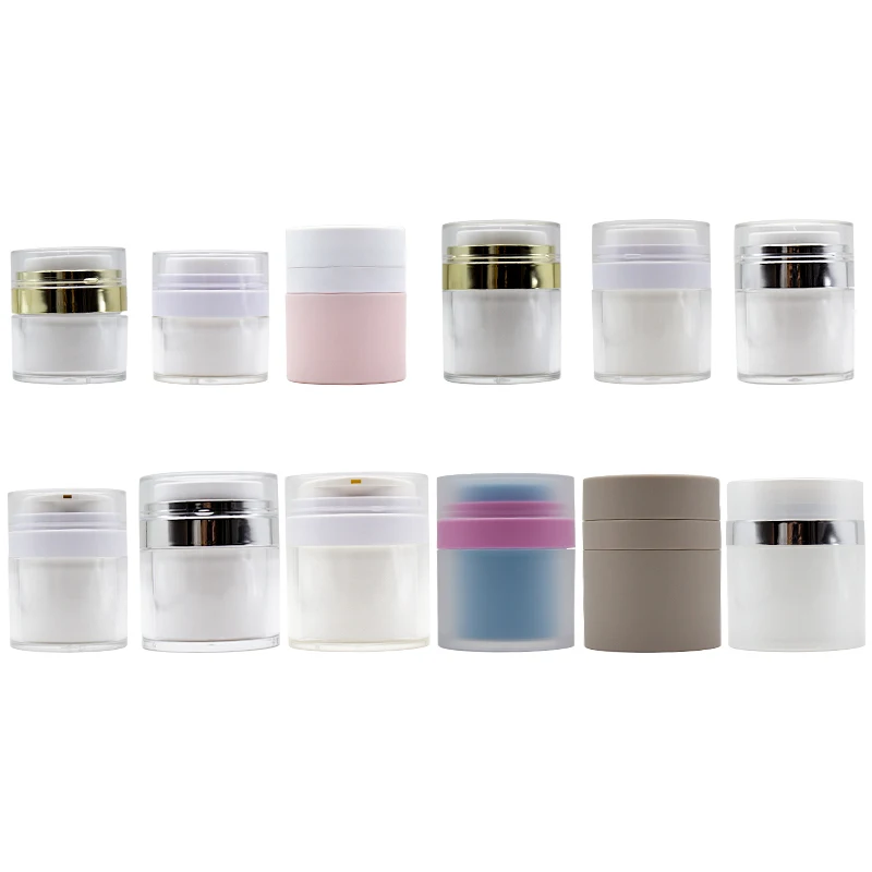 Wholesale Customization 50ml Brown Airless Jar with 15ml 30ml White Cap Cream Jar Press Acrylic Packaging Airless Lotion Jar