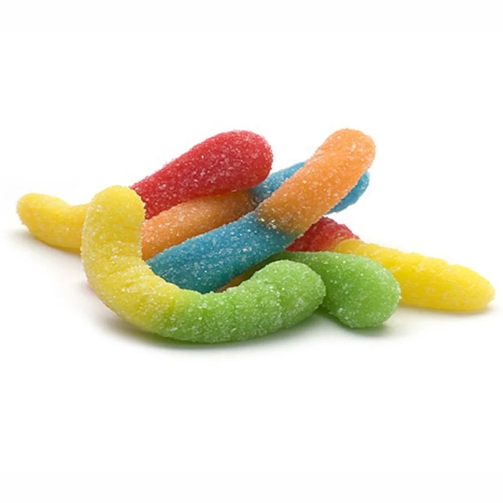Wholesale bulk halal Gummy worm shaped Soft Candy Chewy in Custom Bottle