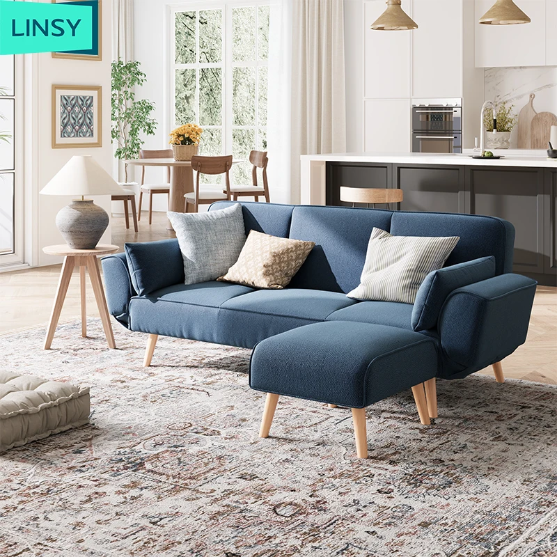 Linsy Durable Discounted Good Materials Apartment Small Unit Room Living Room L shape Sofa Bed with Footrest