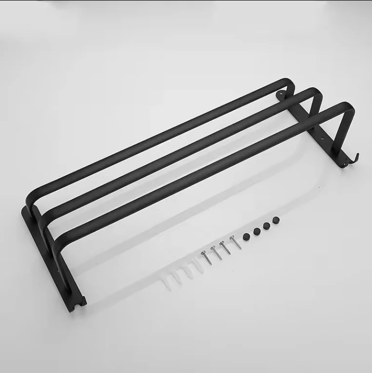 Fashion Black Bathroom Aluminum Towel Rail Wall Mount 3 Layer Towel Rail Storage Towel Rail