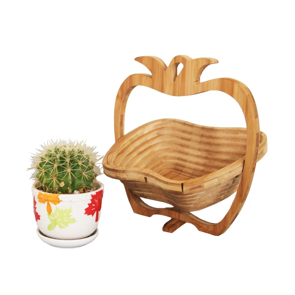 Homemade Popular Empty Folding Bamboo Wooden Candy & Fruit Basket
