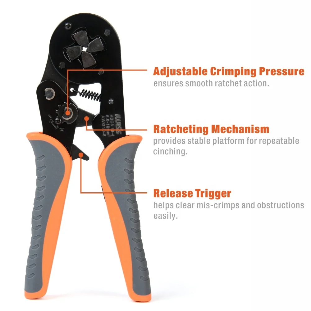 
Инструмент IWISS HSC8 16-4, обжимные клещи, трубчатые клеммы для проводов 6,0-16, 0 мм2, разъемы для клемм VE, обжимные инструменты для наконечников проводов 