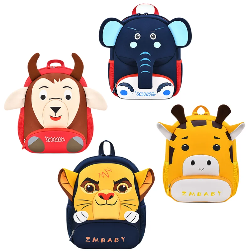 Cartoon Backpack Kids Bag Kindergarten Plushie Schoolbag Animal Elephant Lion Monkeys School Bags For Children