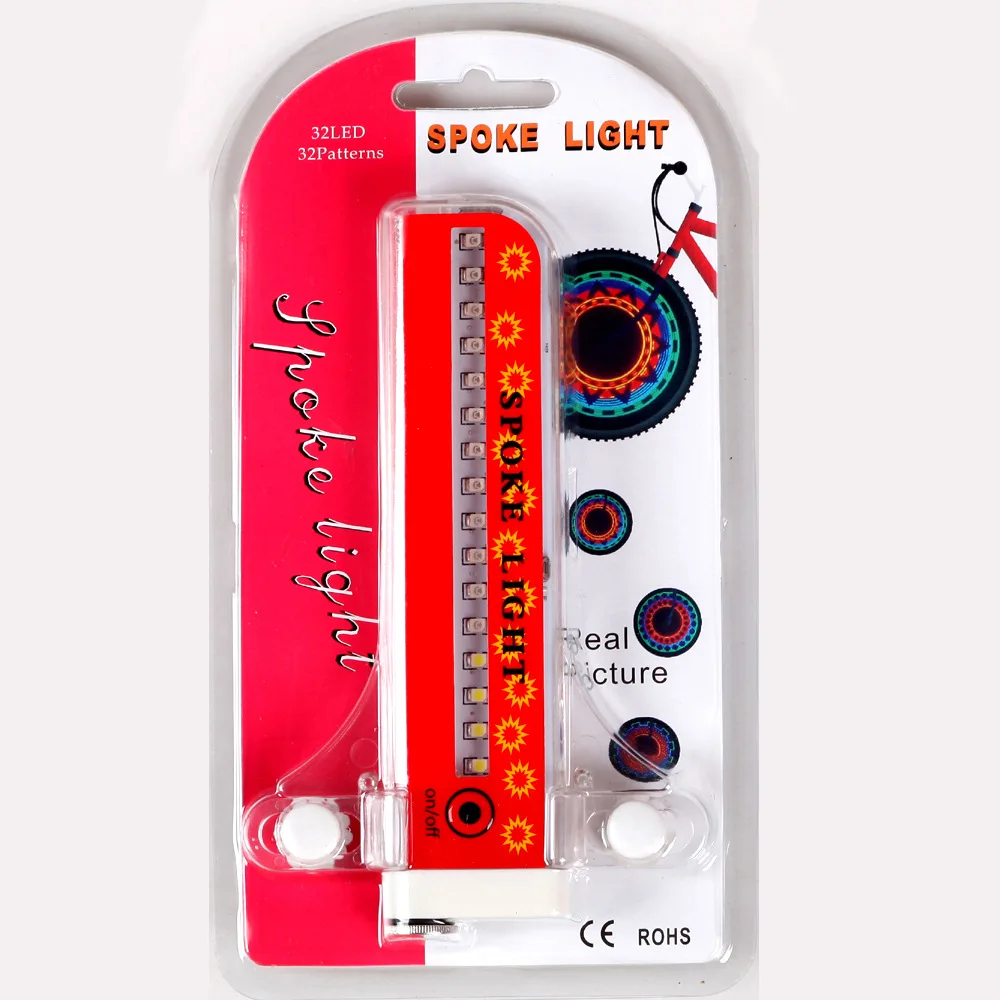 Two Sides 32 LED 32-pattern Waterproof Bicycle Wheel Spoke Light Colorful Rainbow Bike Light Fixed on Bicycle Spoke