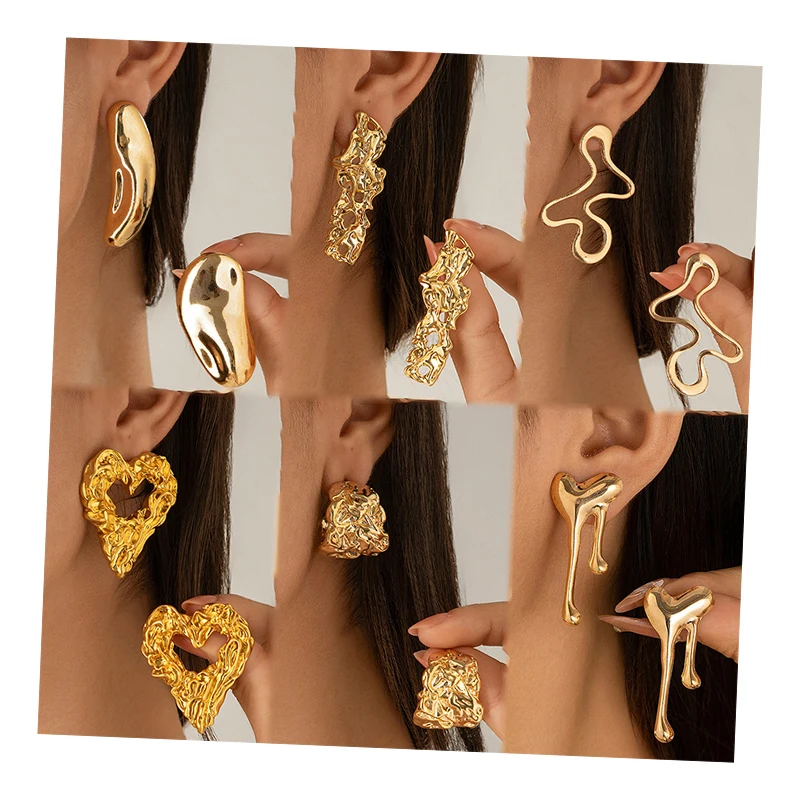 Personalized 18K Yellow Gold Plated Lava Love Liquid Water Drop Earrings Business Folds Irregular Geometric Earrings Earrings