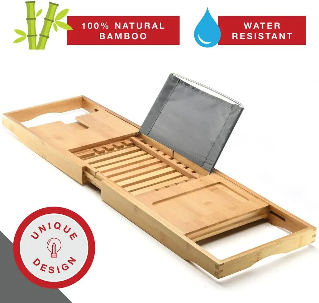 wholesale Adjustable Luxury Bamboo Wooden Bathroom Bath Tub Caddy Tray Bathtub Board Rack And Caddy With Extend Side