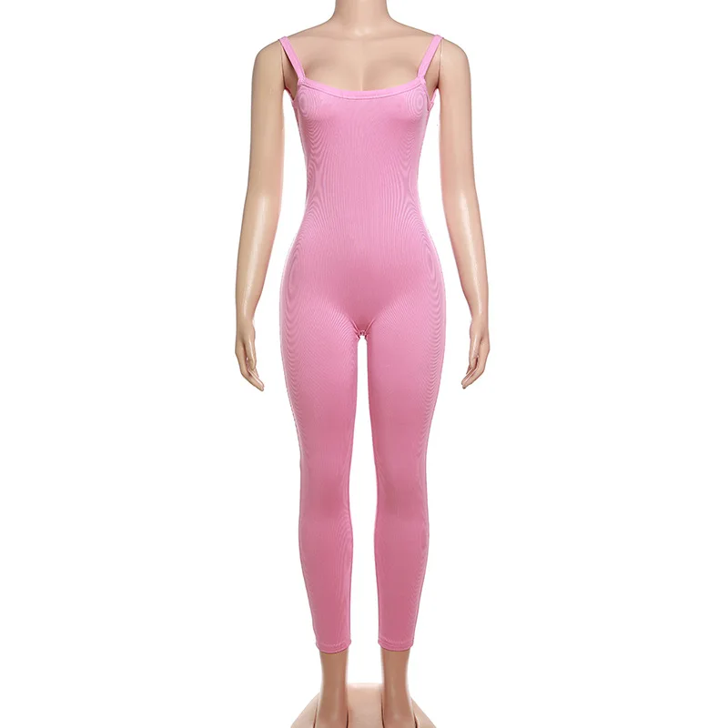 2024 повседневные Летние Комбинезоны женские однотонные лаконичные эластичные комбинезоны без рукавов с открытой спиной