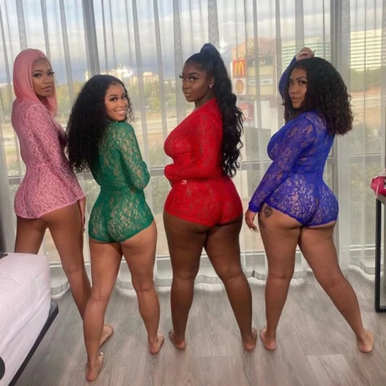 Women Sexy adult Jumpsuit Romper Sleepwear Lace hollow Shorts Sleeve V Neck Bodycon Bodysuit pajamas Rompers Pants New