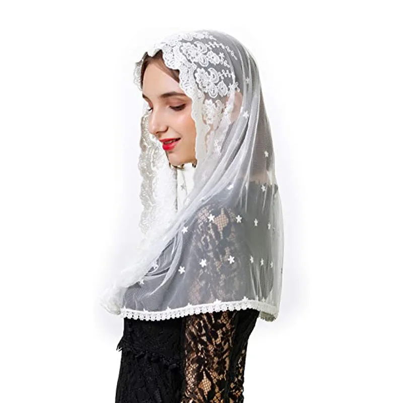 Y-Z Fashion white lace headdress Muslim church hair veil shawl islamic mantilla veil for catholic church