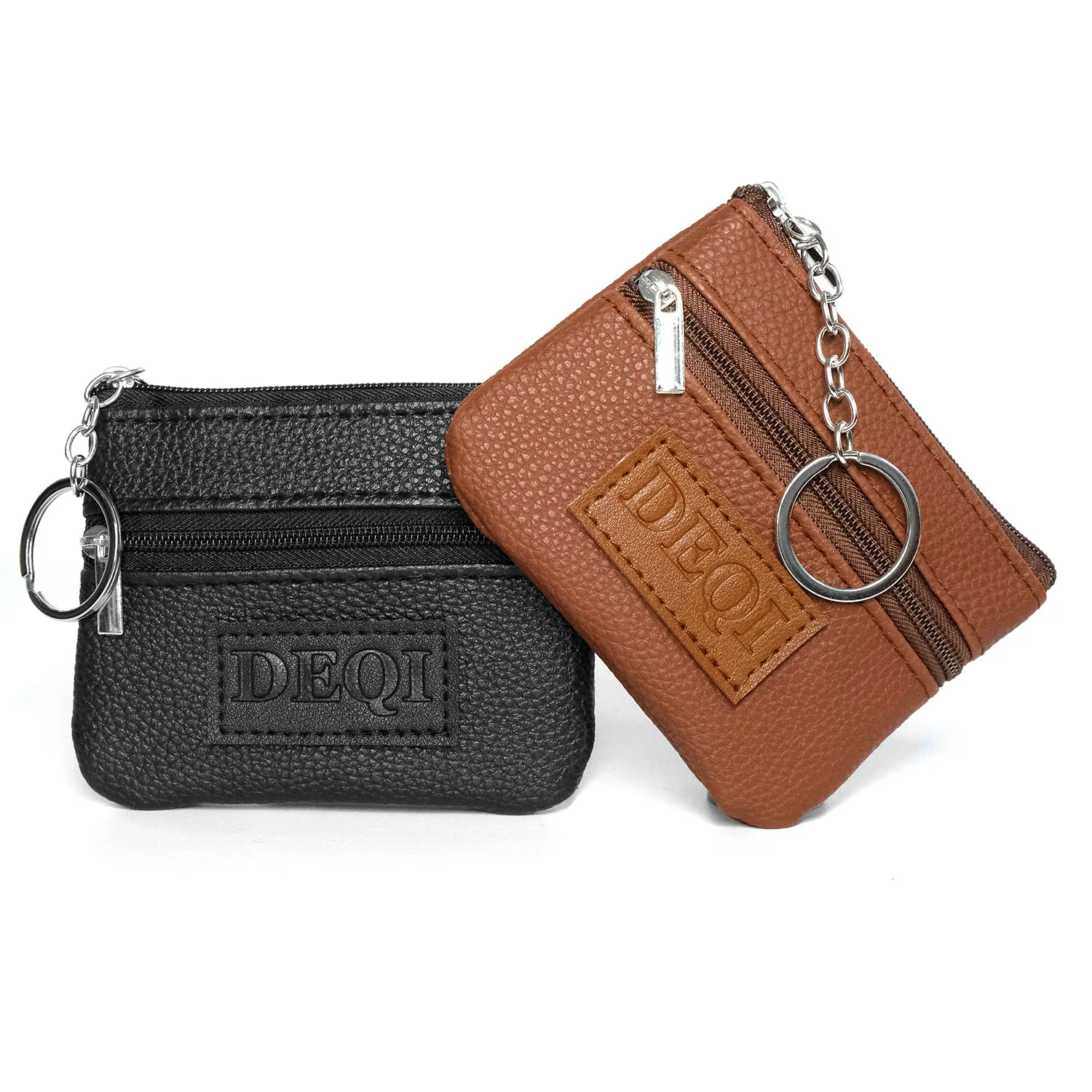 DEQI Key Cases Wholesale Mini Coin Purse Keychain Vintage Wallet Creative Zipper Key Bag Genuine Leather RFID Keychain Wallet
