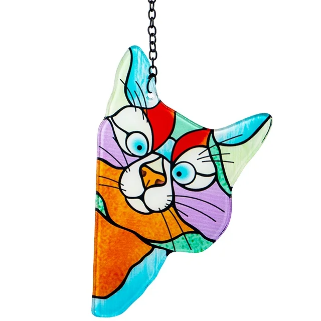 Окно Красочные Кошки висит витражное стекло Солнцезащитный Ловец