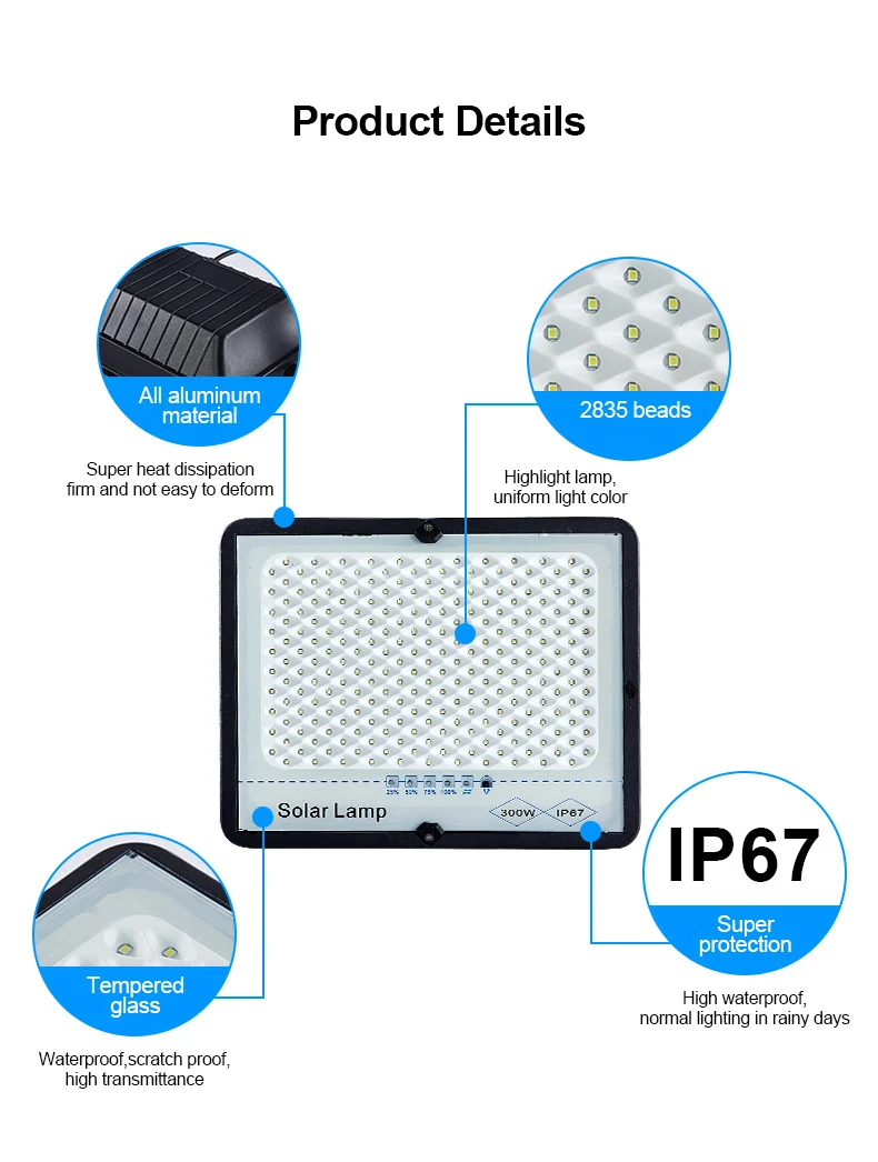 Solar LED Flood Light 50W 100W 200W 300W High Quality Ip66 Waterproof System Solar Lamp With Remote Control