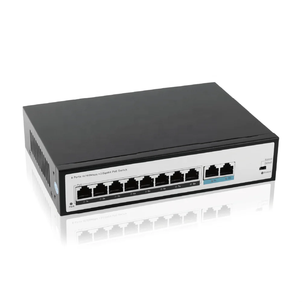 8 100Mbps +2 Gigabit Desktop OEM Ethernet Switch AI Port Automatic Restart Power Supply Adapter 250m Distance Output PoE Sw