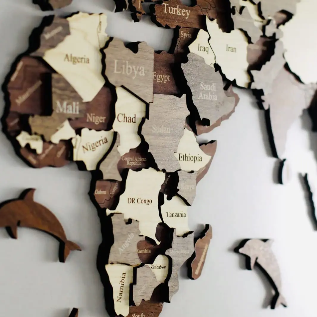 2023 New Style 3D Wood World Map With light Home decor
