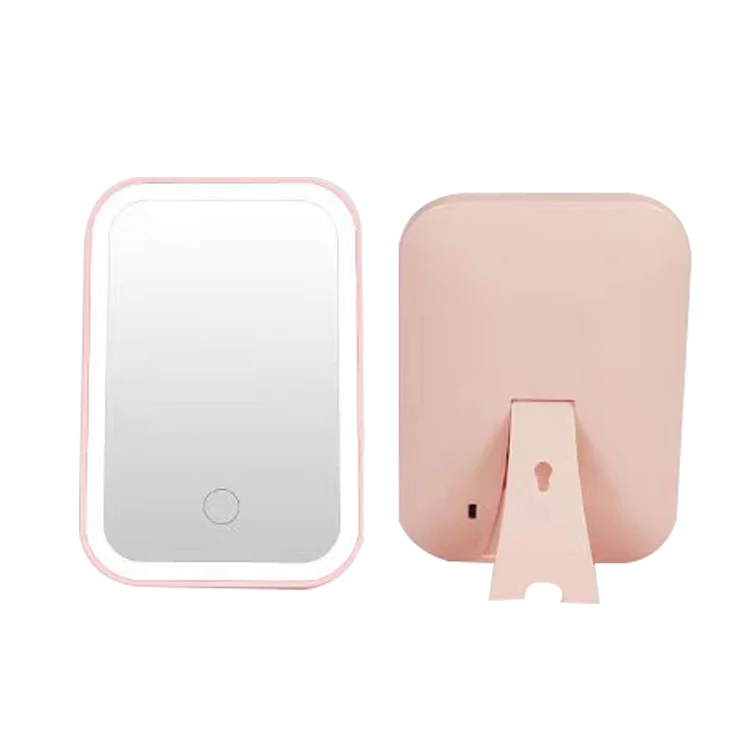 Standing Led USB Rechargeable Smart Desktop Tabletop Small Square Cosmetic Vanity Makeup Mirror With Led Light