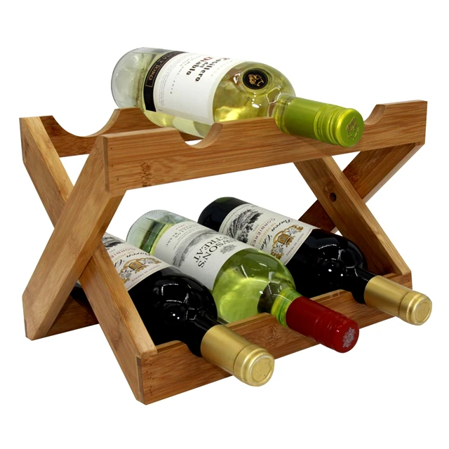 Natural Bamboo Foldable Countertop 6-bottles Luxury Wine Rack