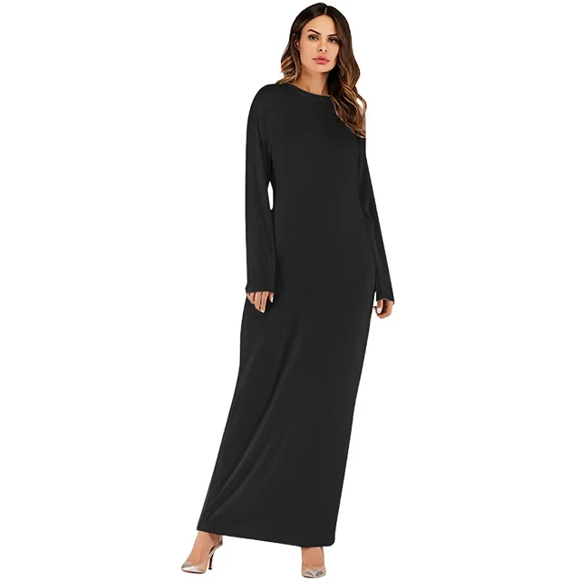Factory Customize Colors Winter Abaya Inner Dress Women Casual Muslim Dress Islamic Clothing Long Sleeve Dresses