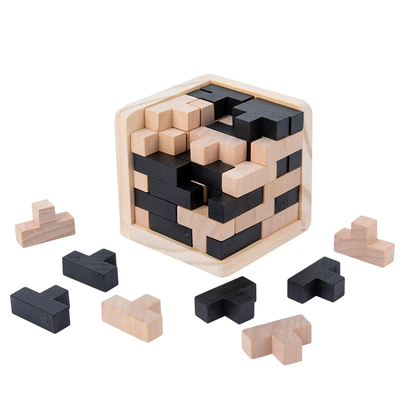 Montessori education 3D wooden block jigsaw puzzle Luban cubes toy kids brain teaser intellect toys