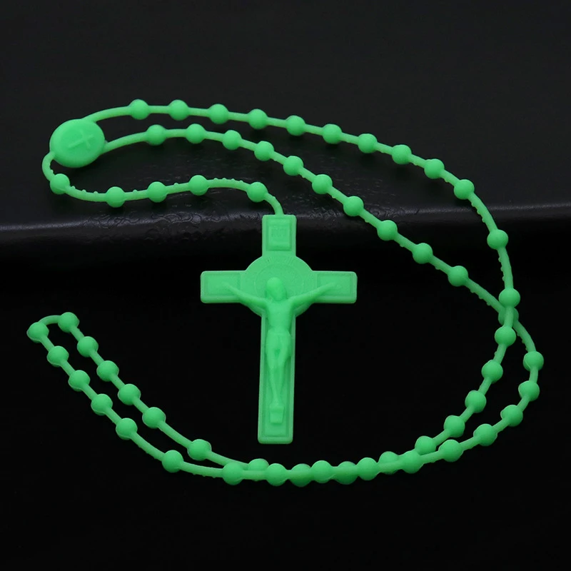 Silicone  Beads Rosary Cross Multicolor Cord Luminous Necklace