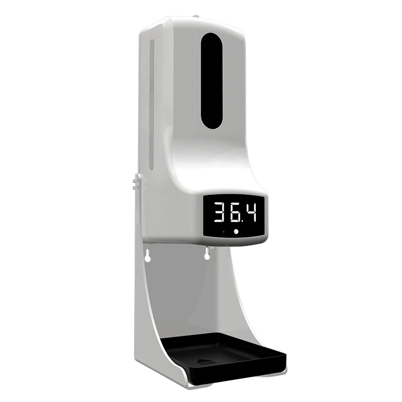 Hotel restaurant 2 in 1 intelligent Infrared sensor hand sanitizer alcohol washroom liquid soap dispenser with temp measurement