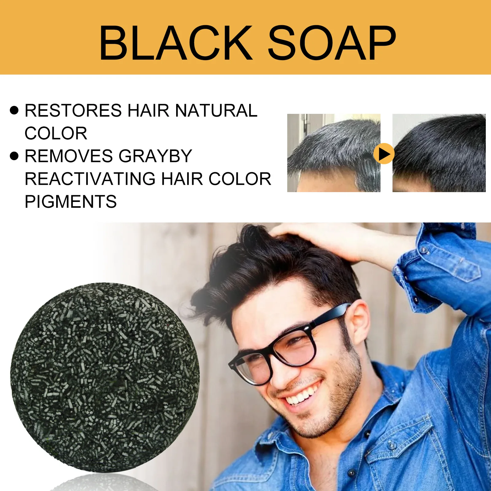 Natural 50g Polygonum Multiflorum Black Soap Hair Shampoo Grey Hair Treatment White to Black Hair Darkening Bar Shampoo Soap