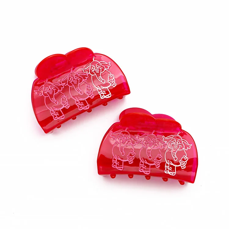 YIYI High-quality personalized design 8.2cm pure red 3 engraved elephant-shaped hair claw Unique  fashionable acetic hair clip