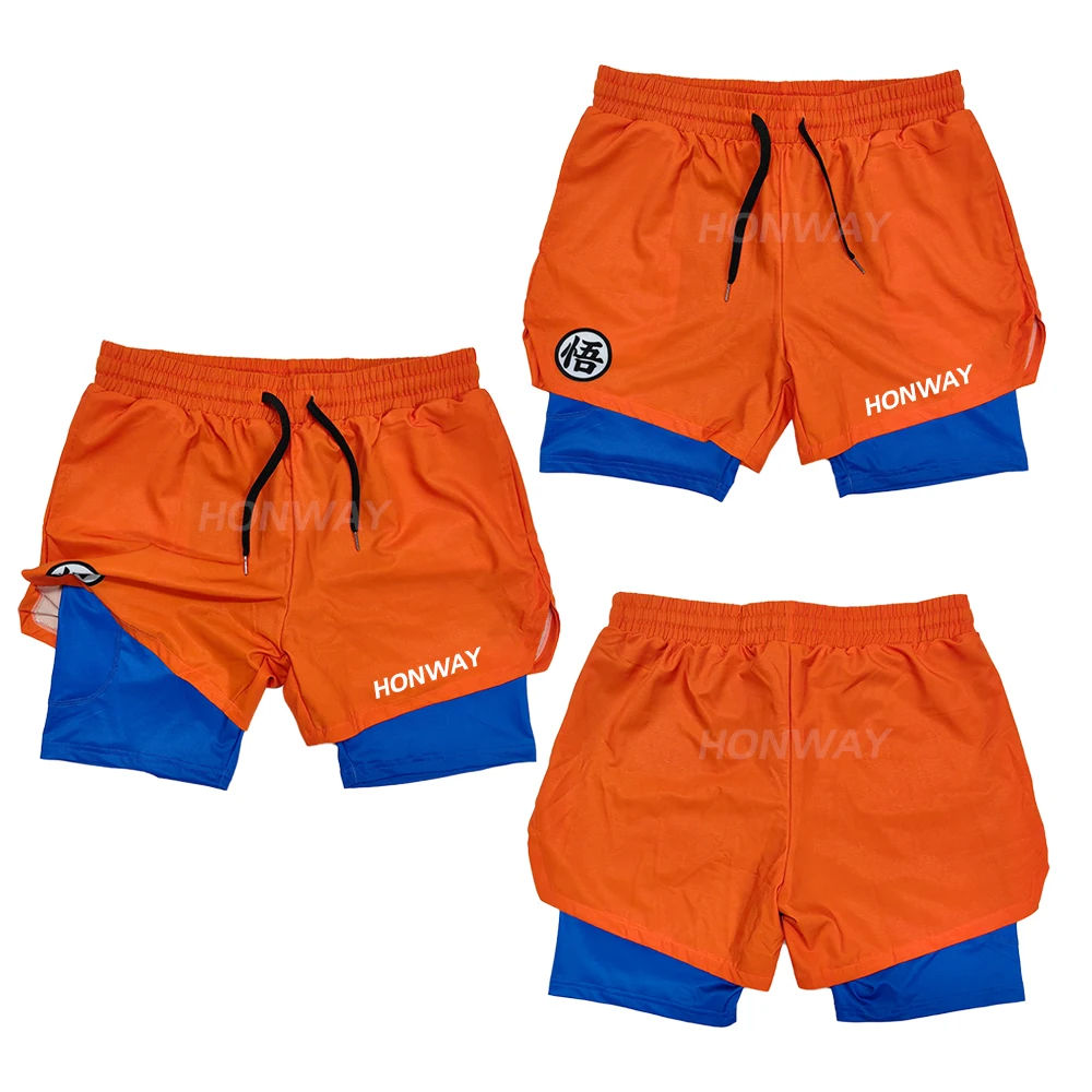 Custom Anime Double Layer Compression Running Shorts Training Performance 2 In 1 Gym Men Sport Shorts With Pockets