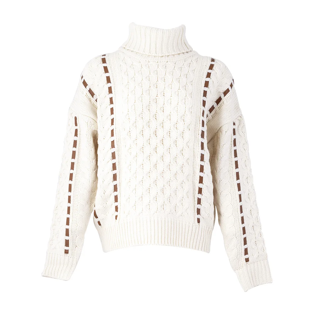 High quality winter men long sleeve turtleneck thick sweater chunky mens cable knit sweater