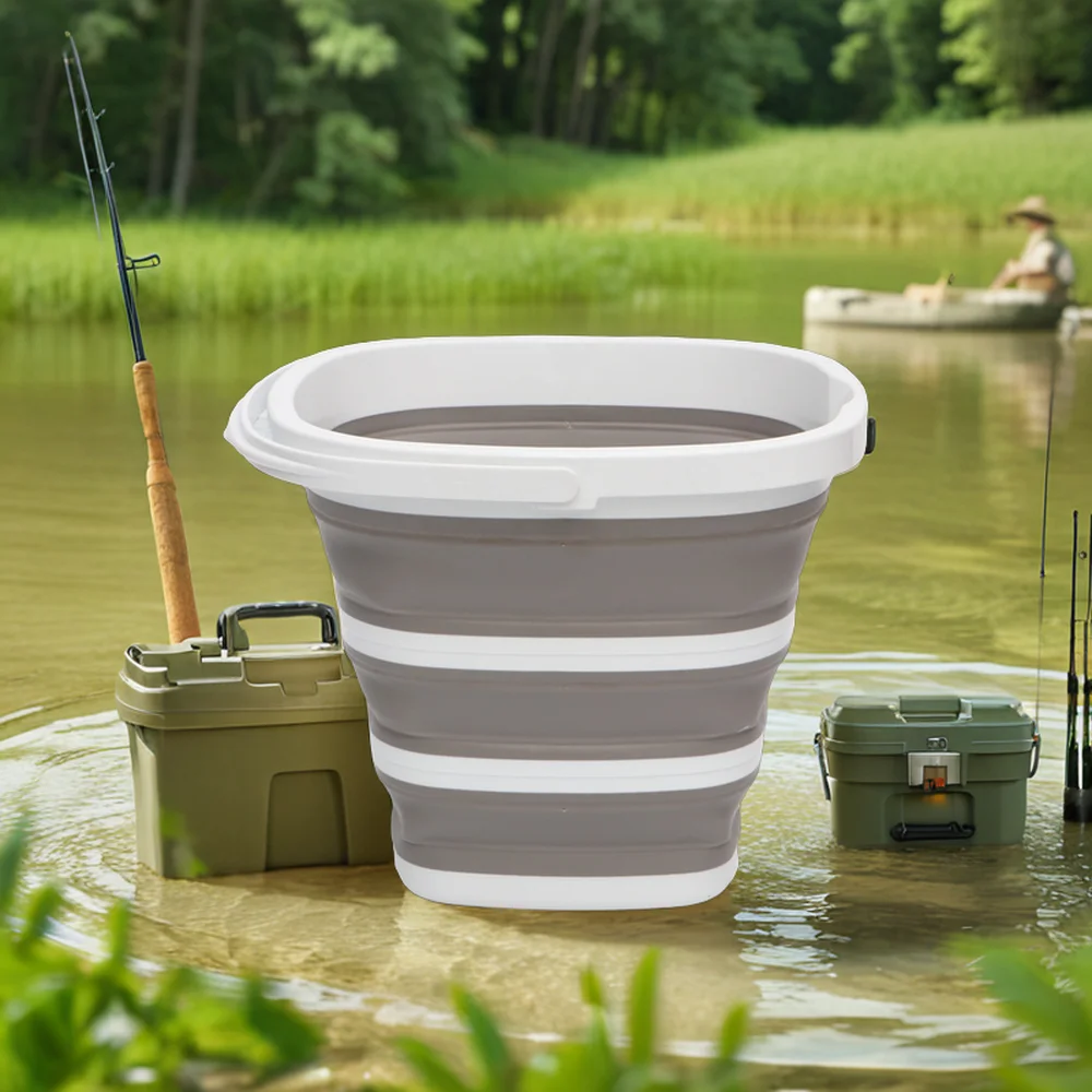 Portable 10L Foldable Plastic Silicone Collapsible Water Bucket Handle Multi-Purpose