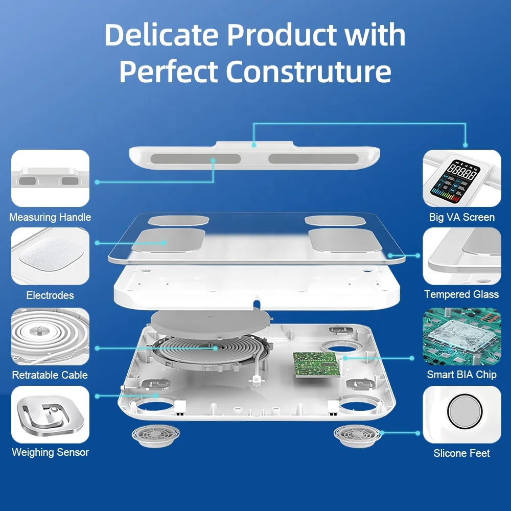 VA Screen Smart Digital Scale 8 Electrodes Bio-impedance Fat Body Smart Scale With App