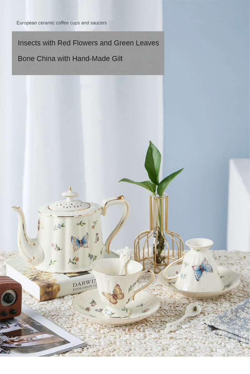 English Afternoon Tea European Rotary Tea Set Ceramic Coffee Cup Household Teapot Complete Set of Luxury