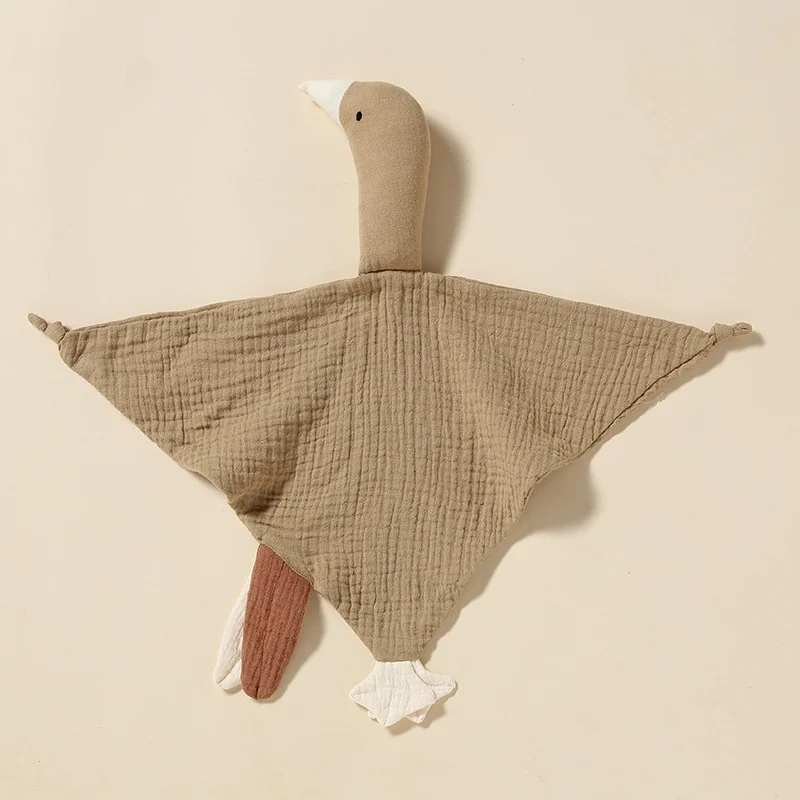 Pure Cotton Gauze Little Swan Hand Puppet Wrinkled Cloth Comfort Towel for Baby Sleep Silicone Doll with Bite-Resistant Feature