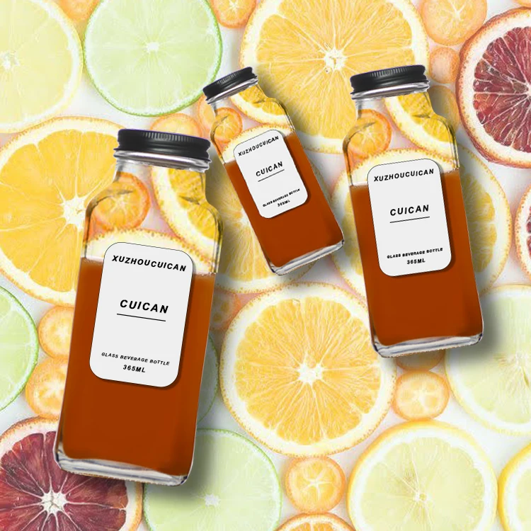 hot sale 250ml 350ml 500ml square top grade beverage coffee milk bottle empty glass bottle with lid