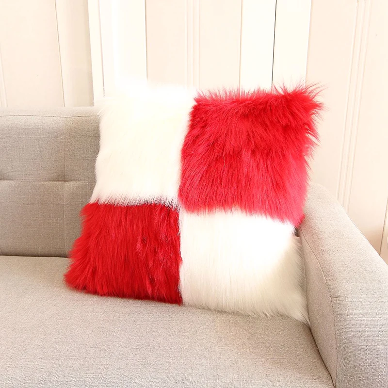 Modern Christmas Throw Pillow Covers Soft Plush Fur Cushion Cover for Home Sofa Decorative