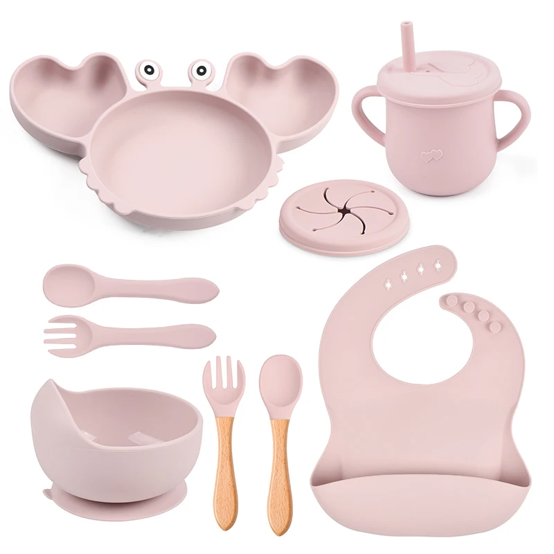 Newsun 9 Pieces Crab Shape Silicone Baby Bowl Suction Feeding Dish Cup Sippi Dinnerware Sets Bpa Free