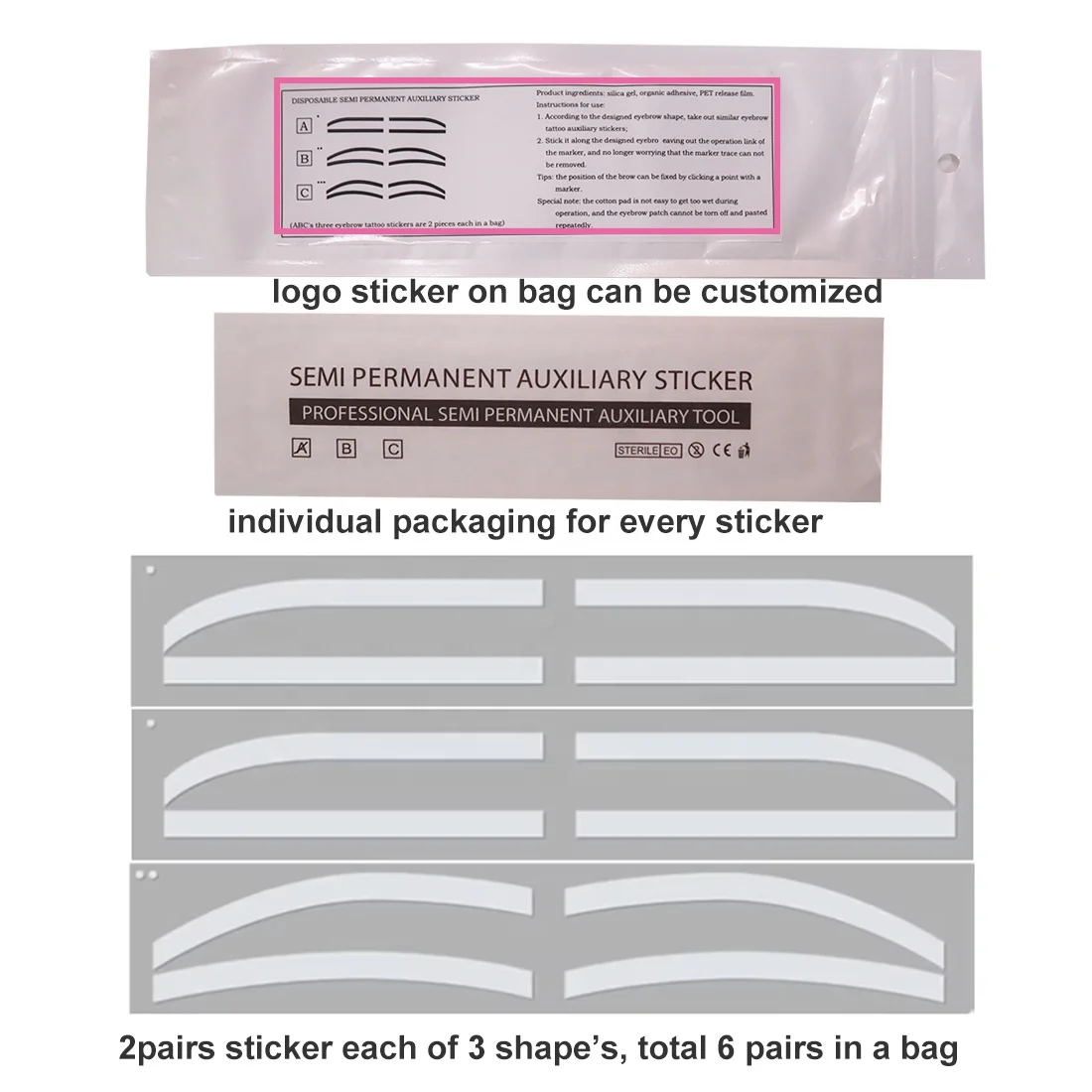 6 pairs Disposable Airbrush Brow Guides Silicone Shaping Sticker Microblading Tattoo Tinting Adhesive Airbrush Eyebrow Stencils