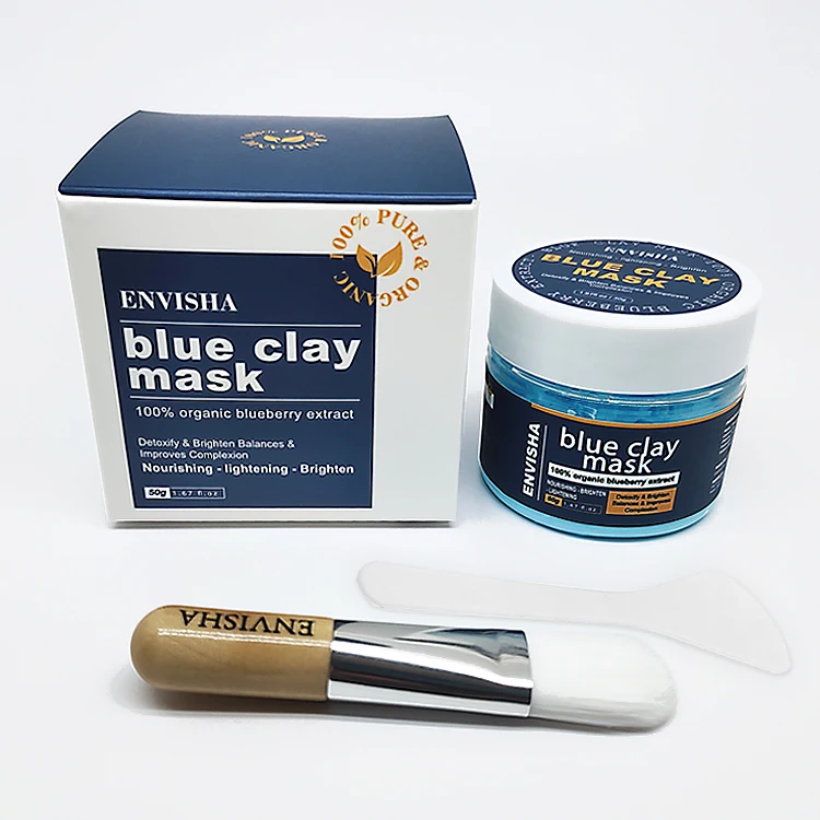 Free Brush Hydrating Organic Blue Facial Face Mask Kaolin Bentonite Australian Blueberry Clay Mask
