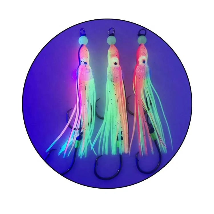 15CM Luminous Octopus Soft Lure Squid Skirt Fishing Lures Baits With Double Hook Squid Fishing Hook