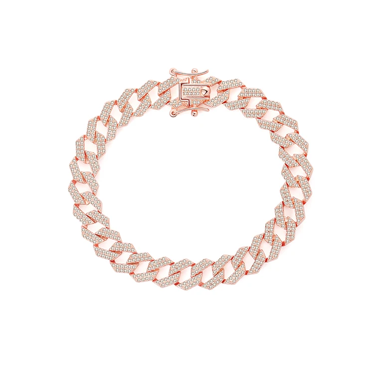 BAROLI Cuban Thick Link Chain watch Bracelet Luxury 925 silver Bracelets golden zircon Bangles Bling