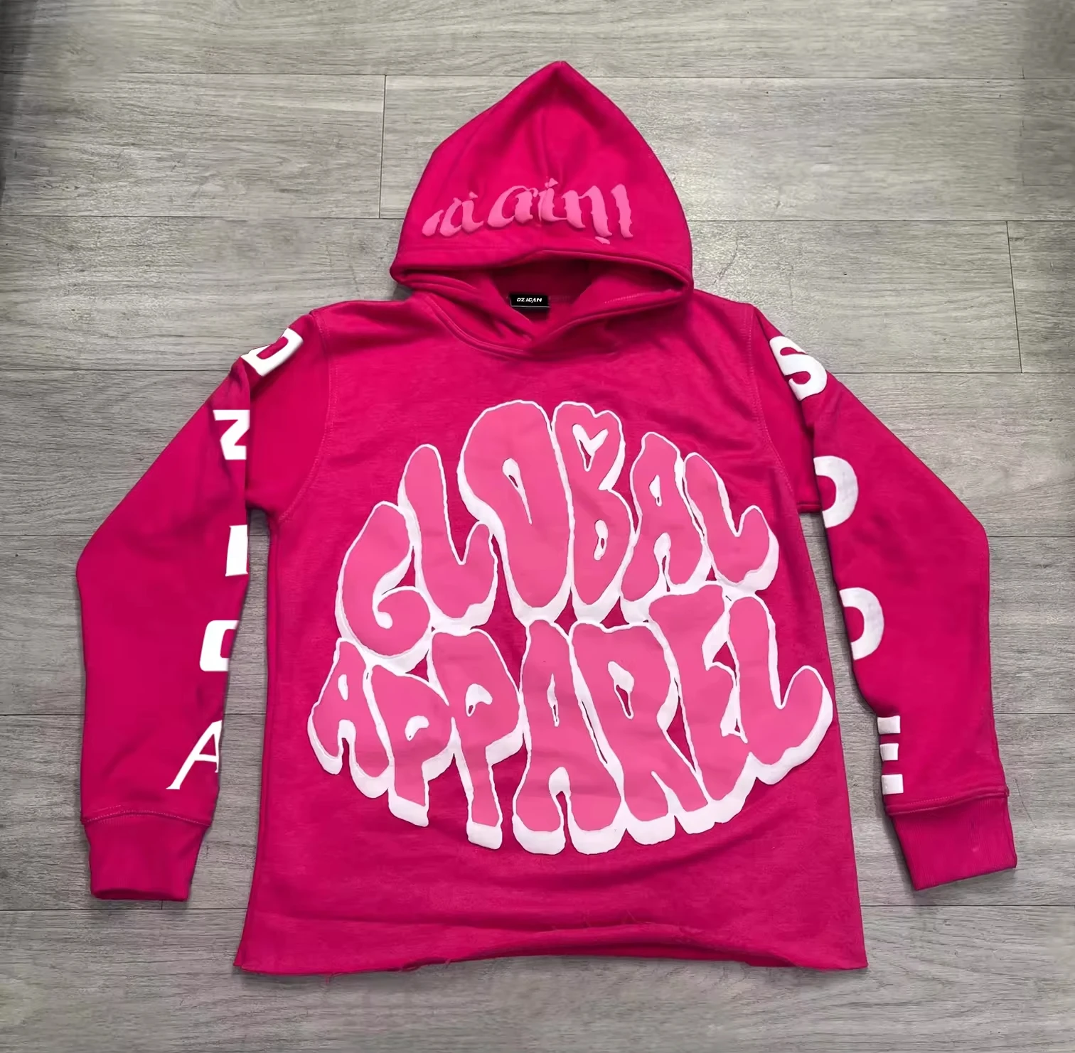 400/500 gsm Pink streetwear Hoodie Manufacturers Heavyweight Cotton French Terry Raw Hem Puff Printing Cropped Hoodie Me