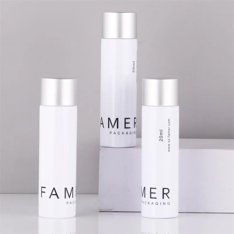 Mini white/ matte transparent PET 20ML electroplated aluminum silver screw on cap for Personal Care/sanitizer