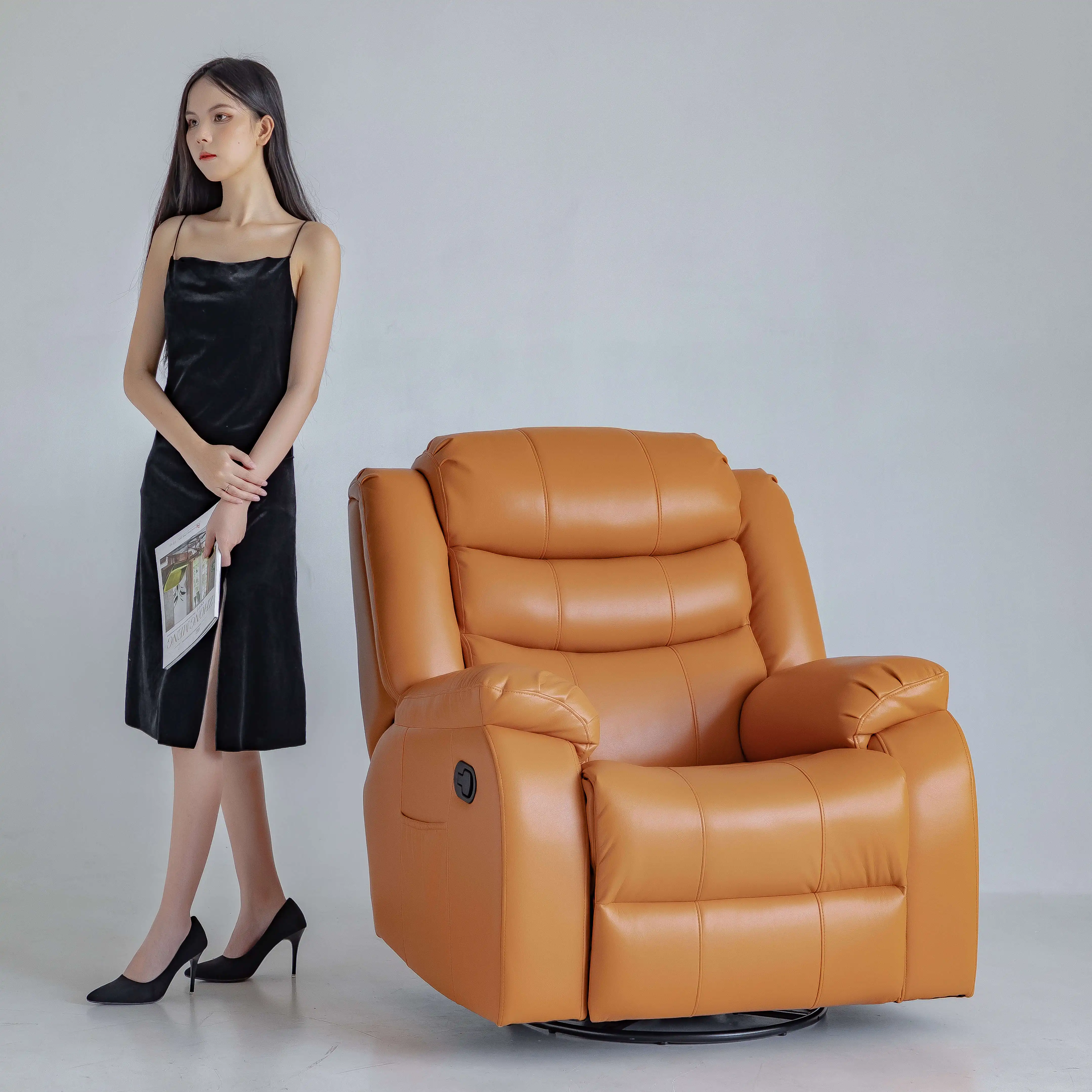 Geeksofa Leather Manual Recliner Sofa Chair Reclinable With Reclining Function And Wide Footrest  For Living Room