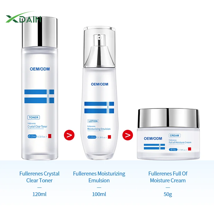 Private Label Natural Fullerene Sodium Hyaluronate Niacinamide Skin care Set Face Toner Lotion Cream Facial Care SkinCare Kit
