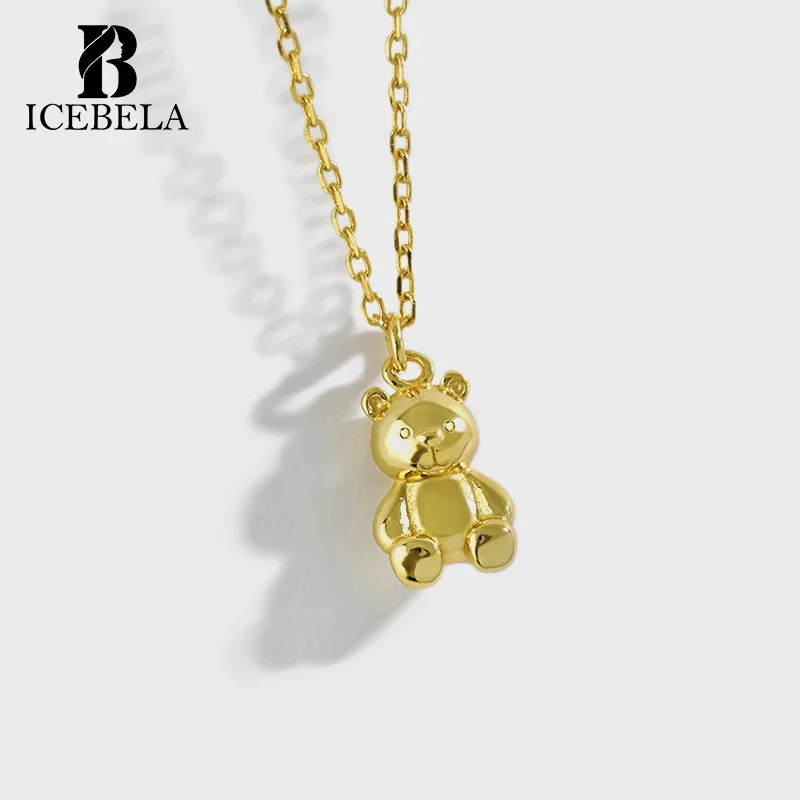 ICEBELA Fine Jewelry Women Wholesale 925 Sterling Silver Love Teddy Bear Charm Pendant Necklaces Gift for Girls