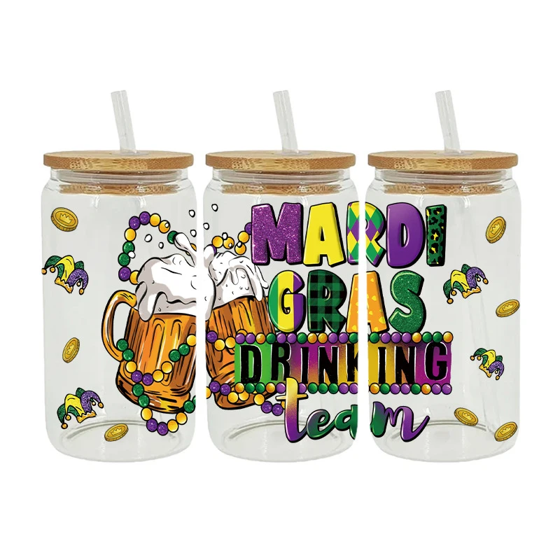 Mardi Gras UV DTF переводная наклейка для очков Libbey на 16 унций