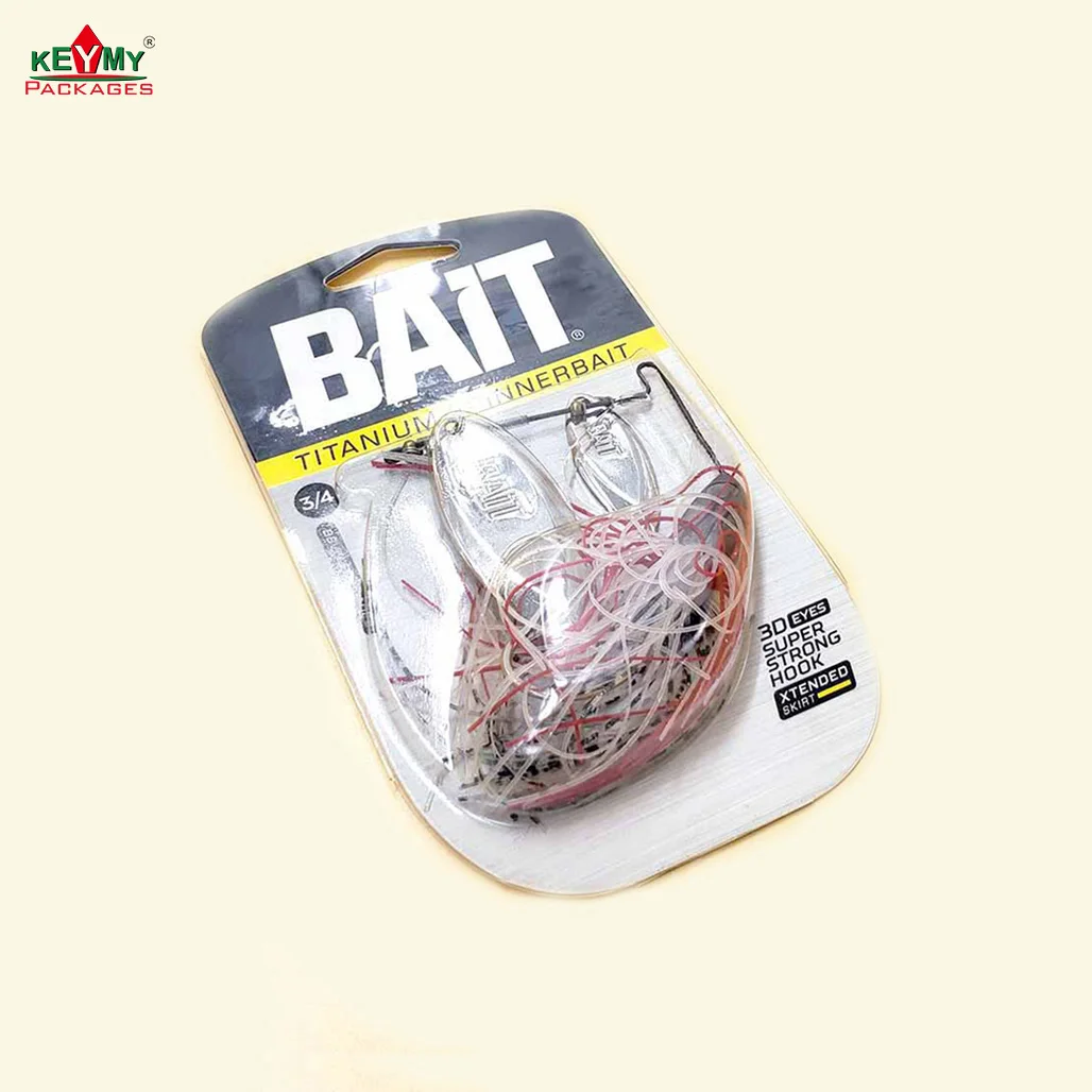 Custom cheap plastic slide blister packaging for lure in Shenzhen, PVC / PET slide blister package for lure with paper card