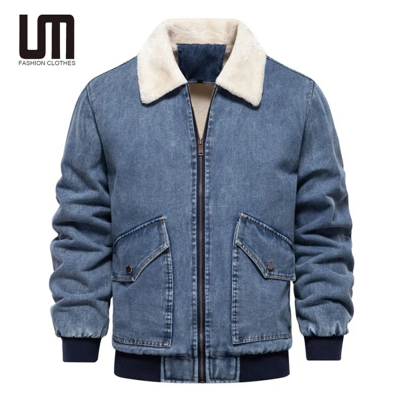 Liu Ming 2025 New Style Autumn Winter Windproof Casual Fleece Lined Washed Denim Jacket For Men