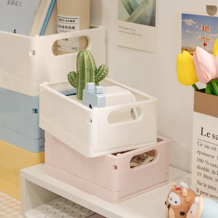 2022 Shunxing New Product Folding Storage Crate Box Portable Stackable Desktop Plastic Box Collapsible Box For Cosmetic Storage