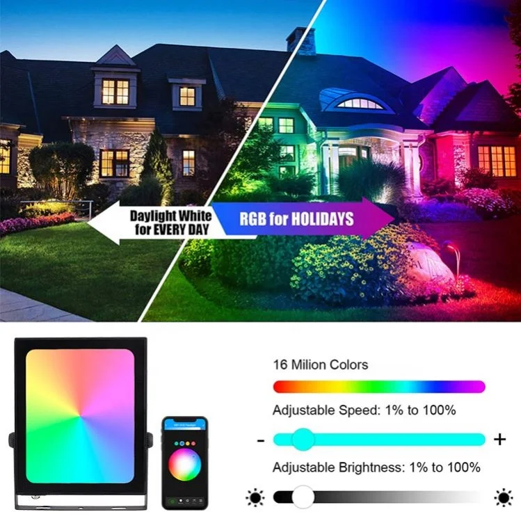 Shingel Outdoor Ip65 Waterproof Tuya App Control Cct Dimmable Color Changing Garden Lighting Led Rgb Flood Light