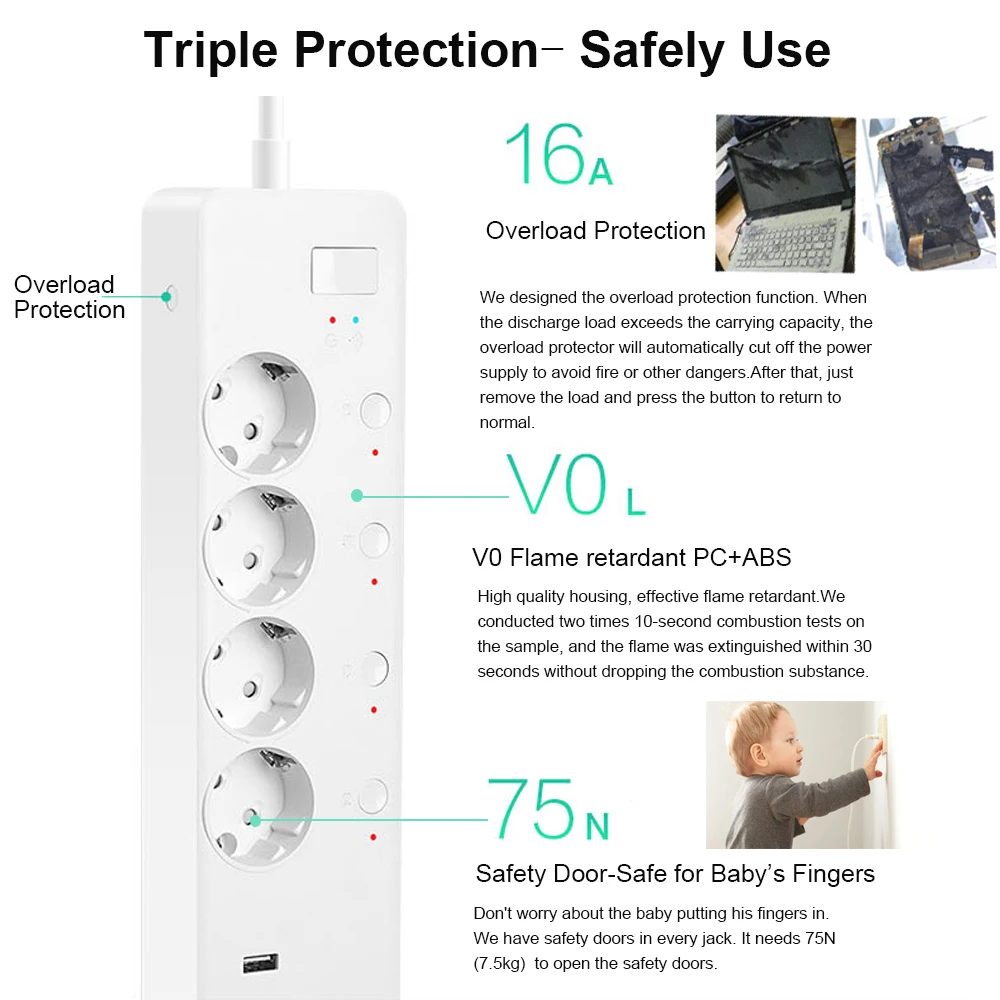 Smart WIFI Timer Extension EU Smart Plug wifi Power Strip Fast Charge Power Metering Smart Plug wifi Socket Work With Alexa